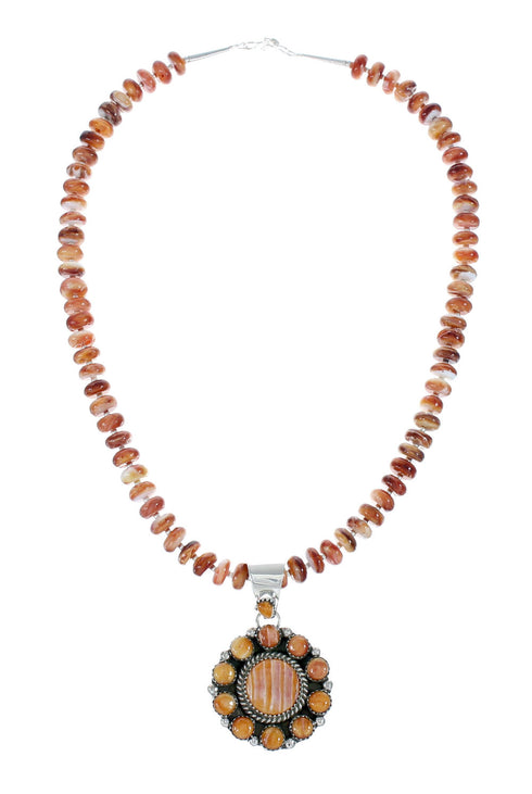 Native American Oyster Shell Sterling Silver Navajo Bead Necklace Set JX130645
